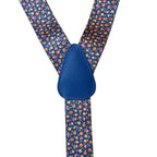 Bretelle da uomo fantasia fiorellini con clips e bottoni, applicazioni in pelle