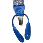 Bretelle da uomo fantasia fiorellini con clips e bottoni, applicazioni in pelle