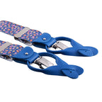 Bretelle da uomo fantasia fiorellini con clips e bottoni, applicazioni in pelle