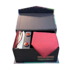 Box regalo uomo con cravatta, gemelli e pochette in pura seta lavorata 100%