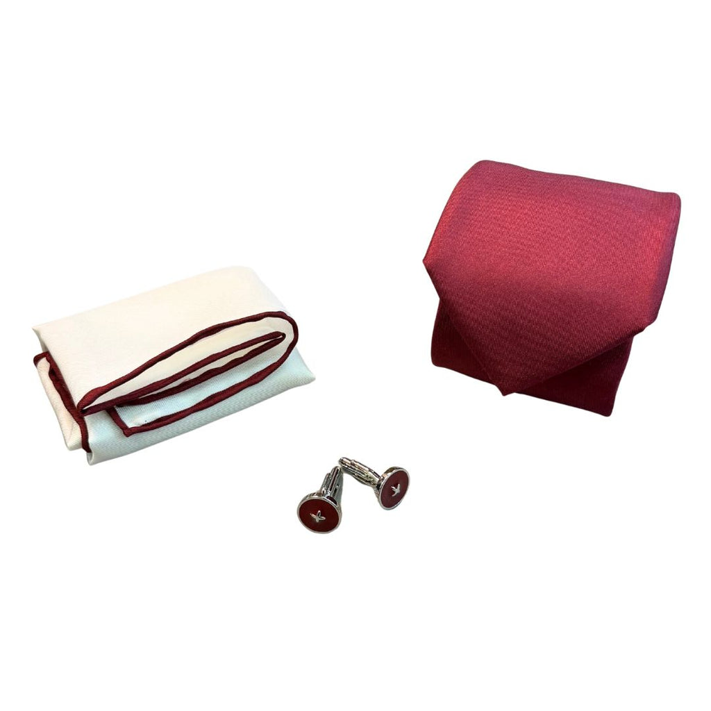 Box regalo uomo con cravatta, gemelli e pochette in pura seta lavorata 100%