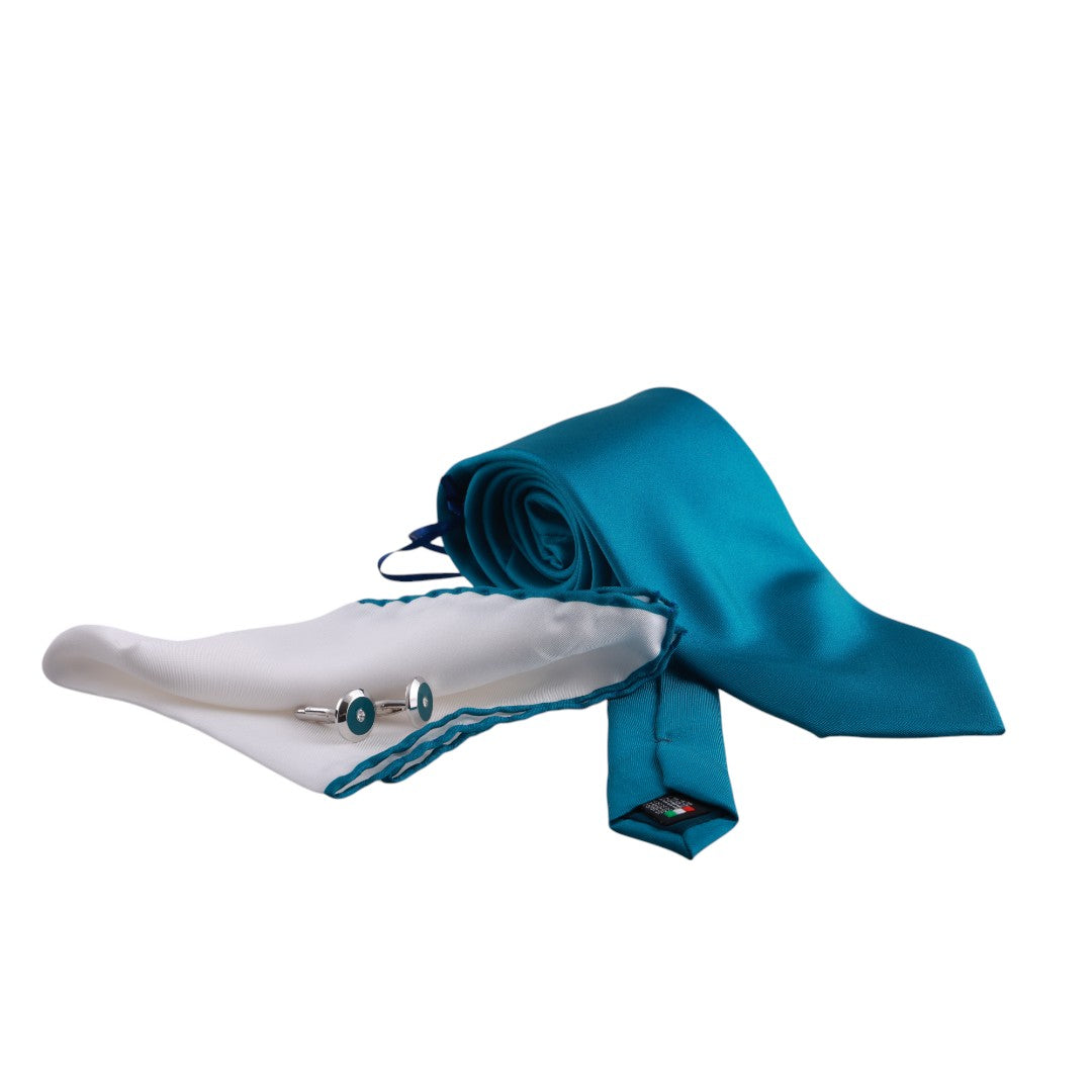 Box regalo uomo con cravatta, gemelli e pochette in pura seta lavorata 100%