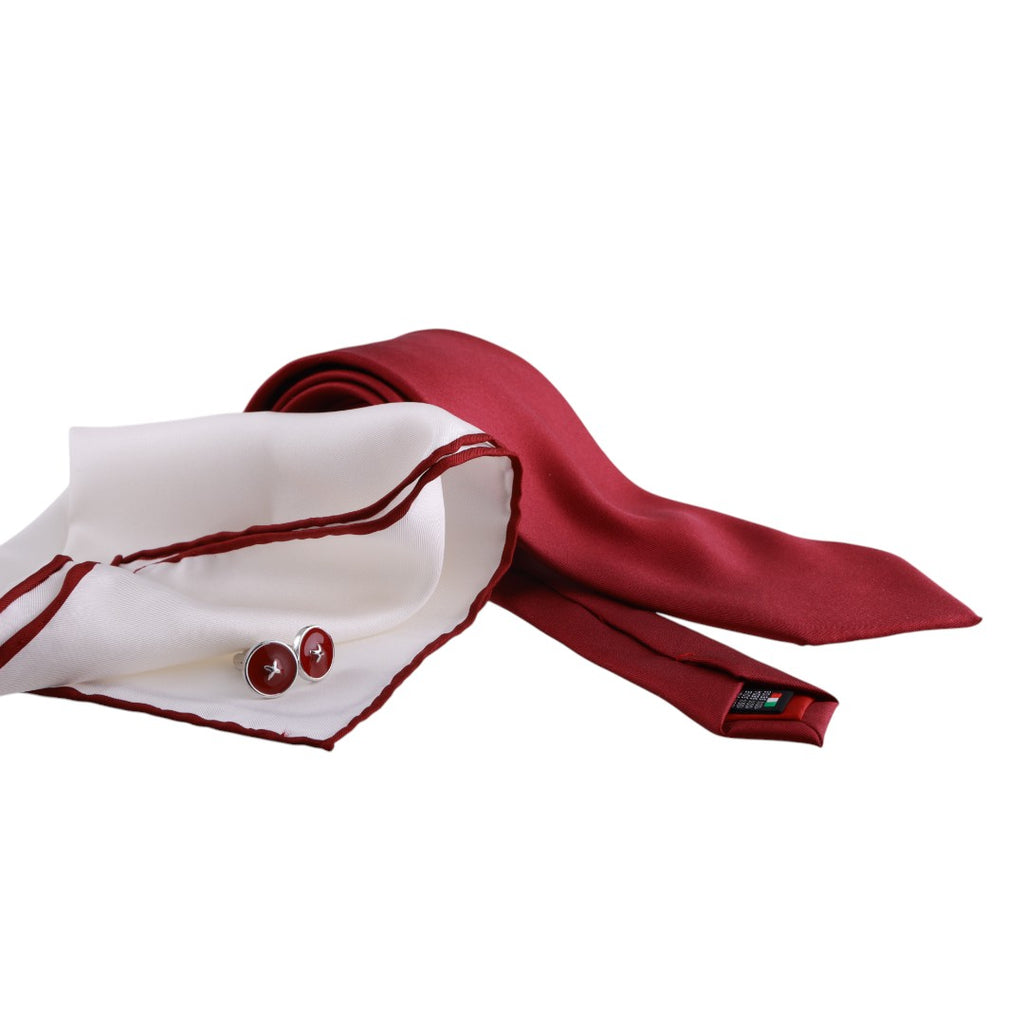 Box regalo uomo con cravatta, gemelli e pochette in pura seta lavorata 100%