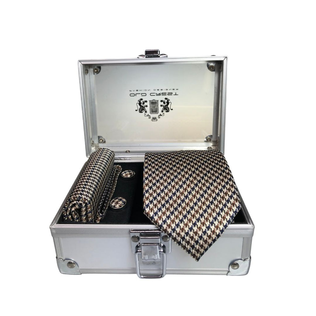 Box cravatta pochette gemelli pie de poule