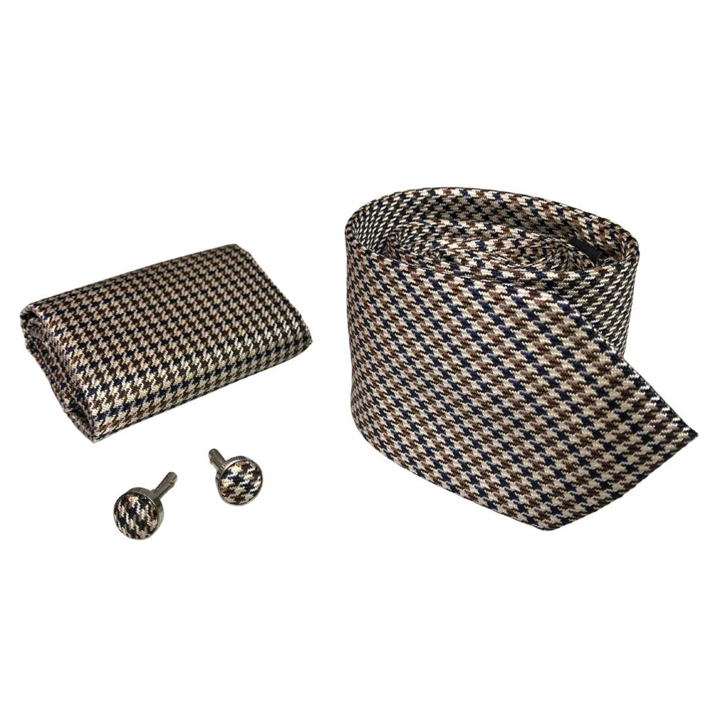 Box cravatta pochette gemelli pie de poule