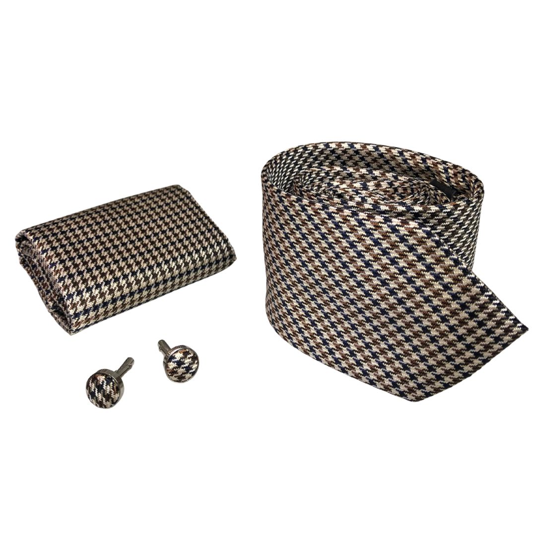 Box cravatta pochette gemelli pie de poule