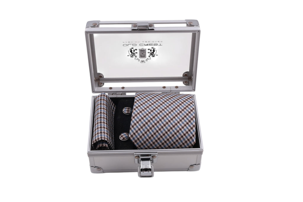 Box cravatta pochette gemelli pie de poule