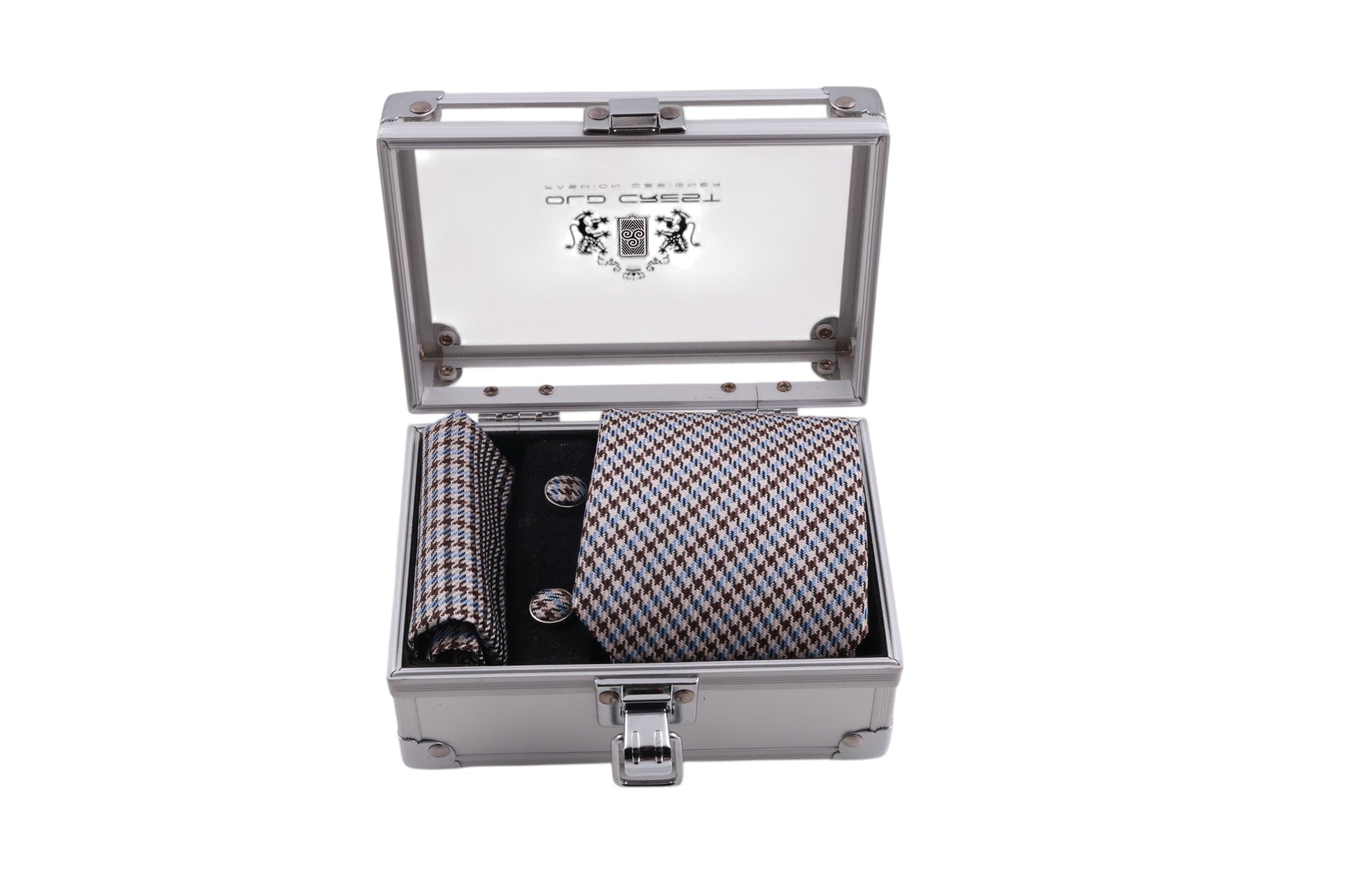 Box cravatta pochette gemelli pie de poule