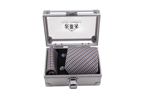 Box cravatta pochette gemelli pie de poule