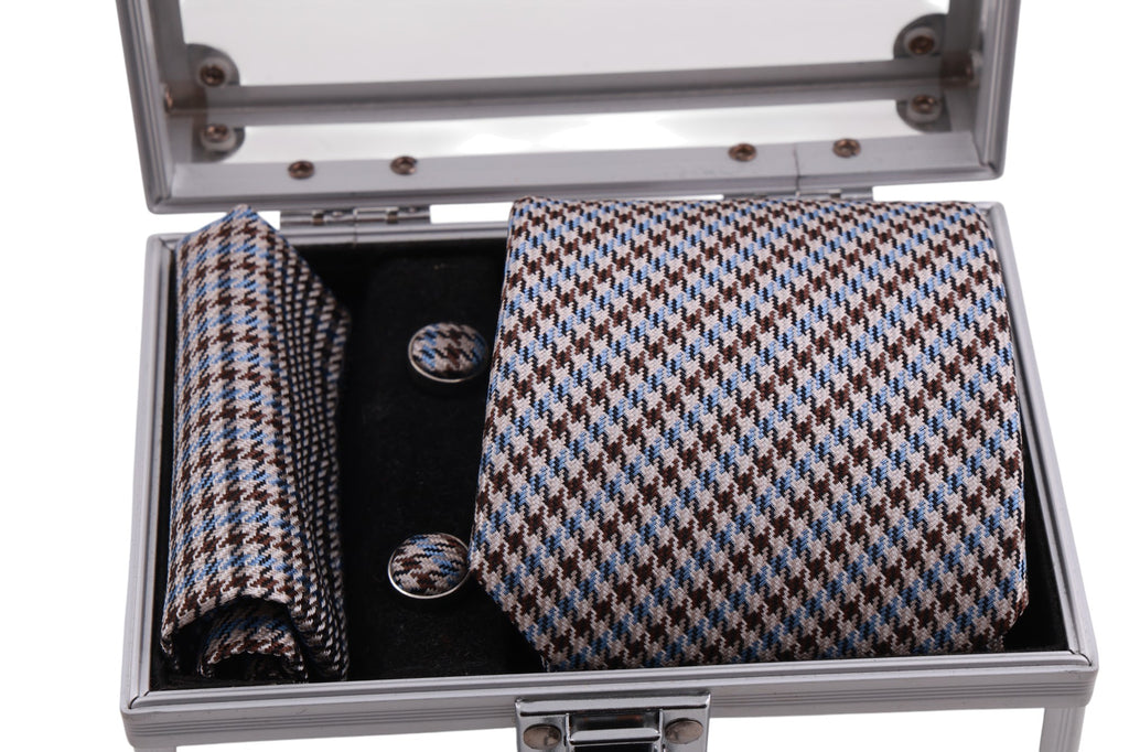 Box cravatta pochette gemelli pie de poule