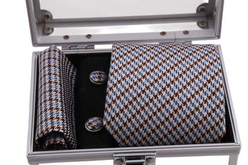 Box cravatta pochette gemelli pie de poule