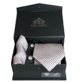 Box cravatta pochette gemelli quadretti grigi