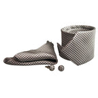 Box cravatta pochette gemelli quadretti grigi