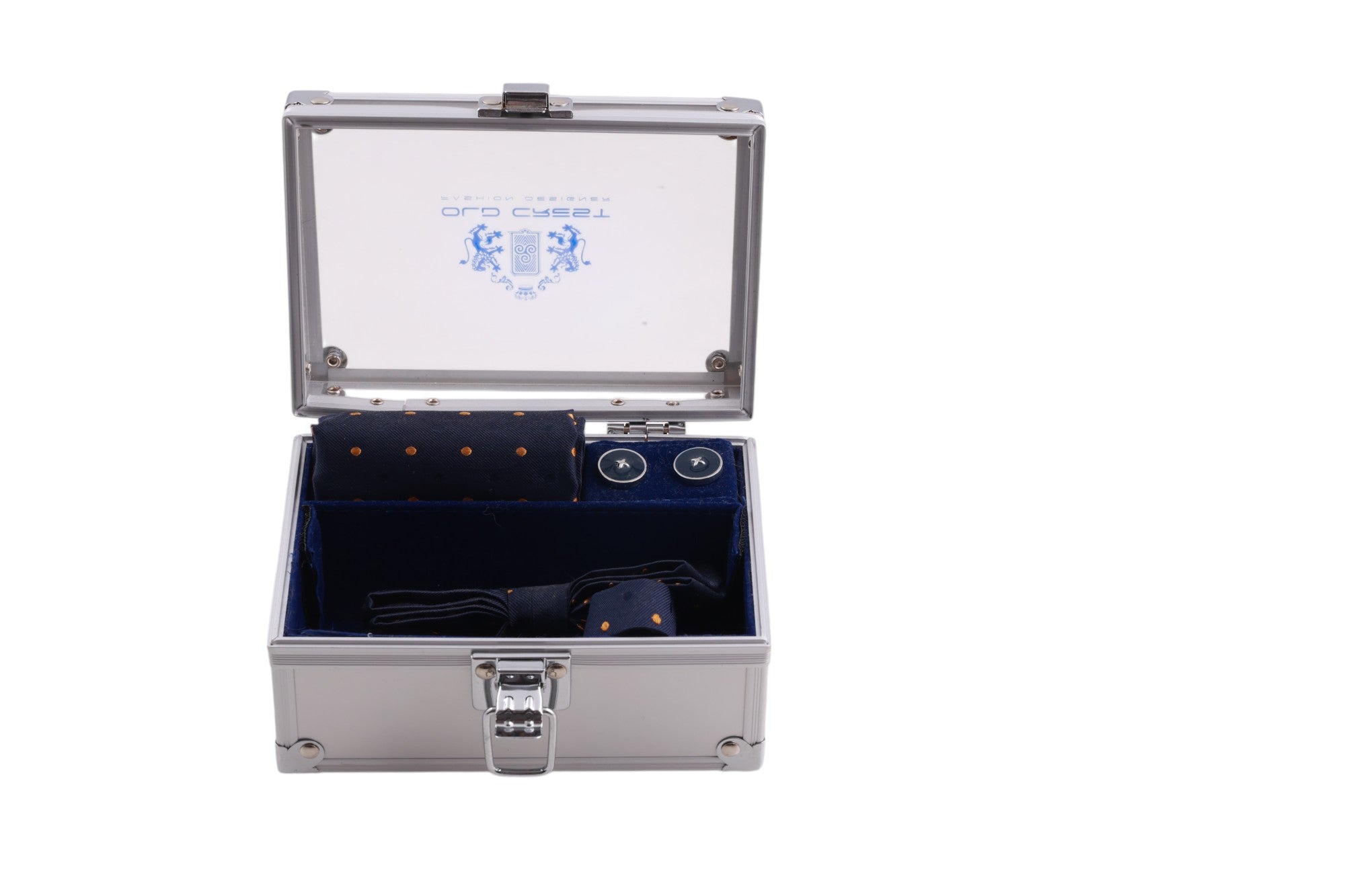 Box regalo con papillon, pochette e gemelli fantasia pois in seta Made in Italy