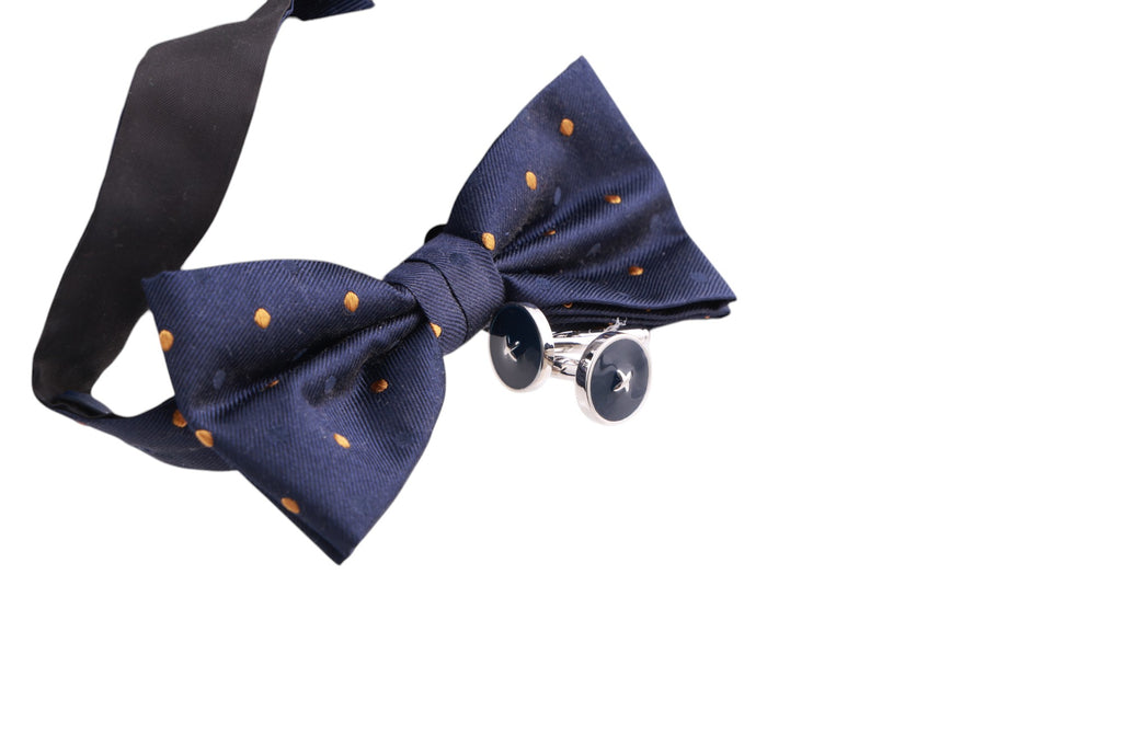 Box regalo con papillon, pochette e gemelli fantasia pois in seta Made in Italy