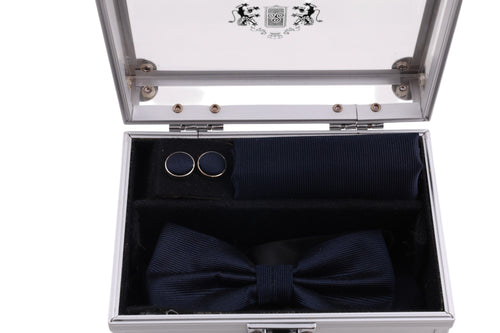 Box regalo papillon, pochette e gemelli coordinati in seta, Made in Italy