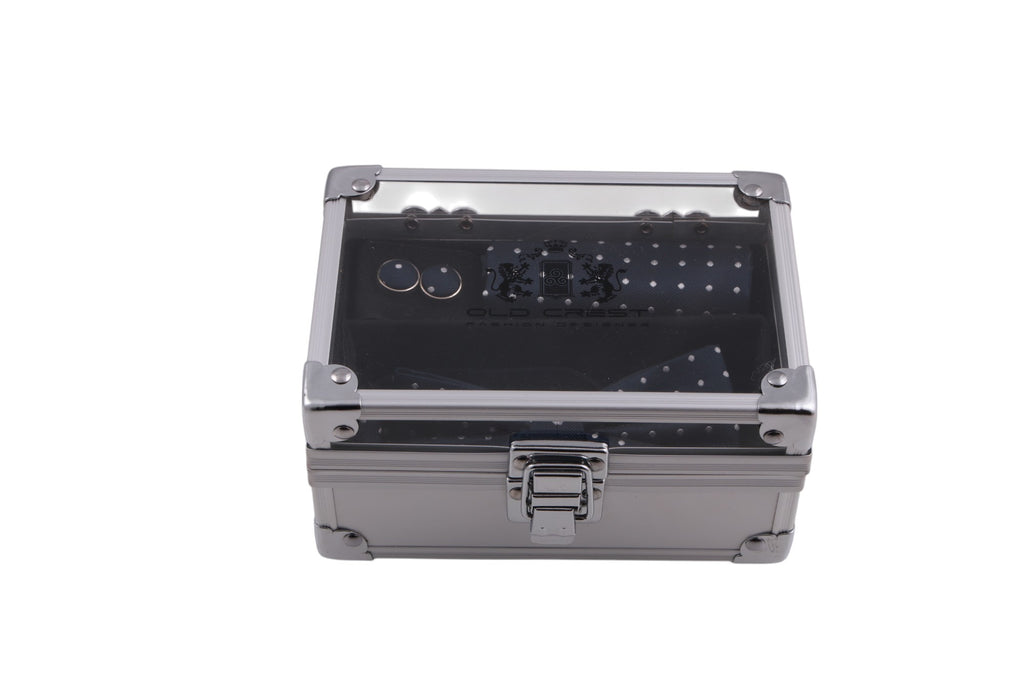 Box regalo papillon, pochette e gemelli coordinati in seta a pois, Made in Italy