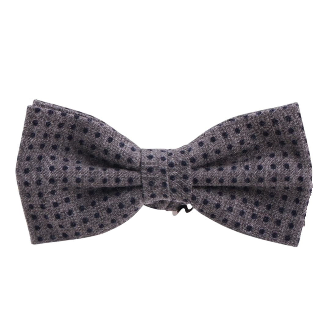 Papillon uomo in Lana Melange con motivo pois blu su fondo grigio Made in Italy