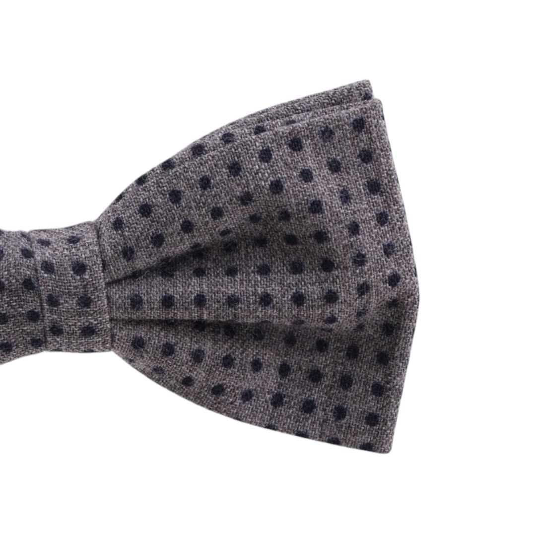 Papillon uomo in Lana Melange con motivo pois blu su fondo grigio Made in Italy