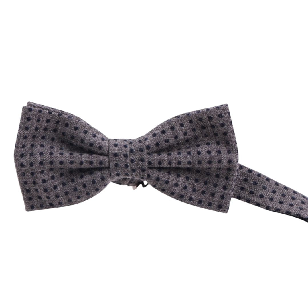 Papillon uomo in Lana Melange con motivo pois blu su fondo grigio Made in Italy