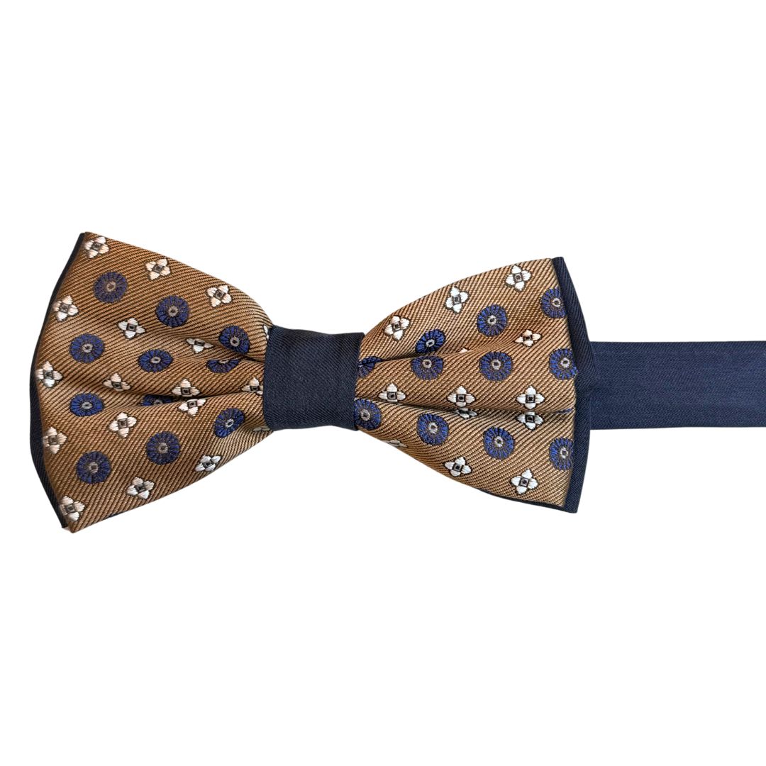 Papillon bicolore fantasia cerchi e fiori in seta