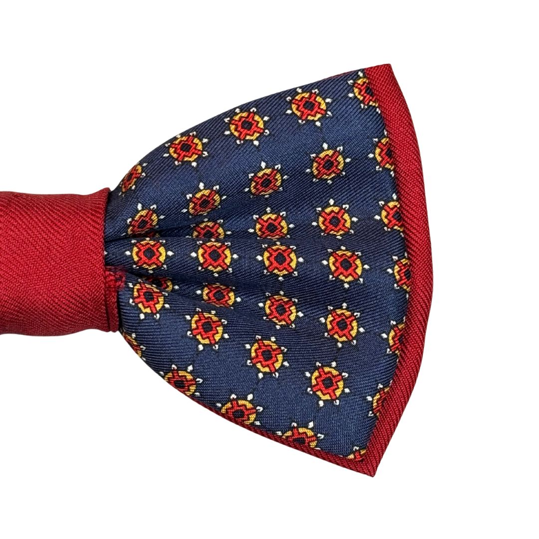 Papillon seta bicolore fantasia rifinito a mano profilo in tono Made in Italy