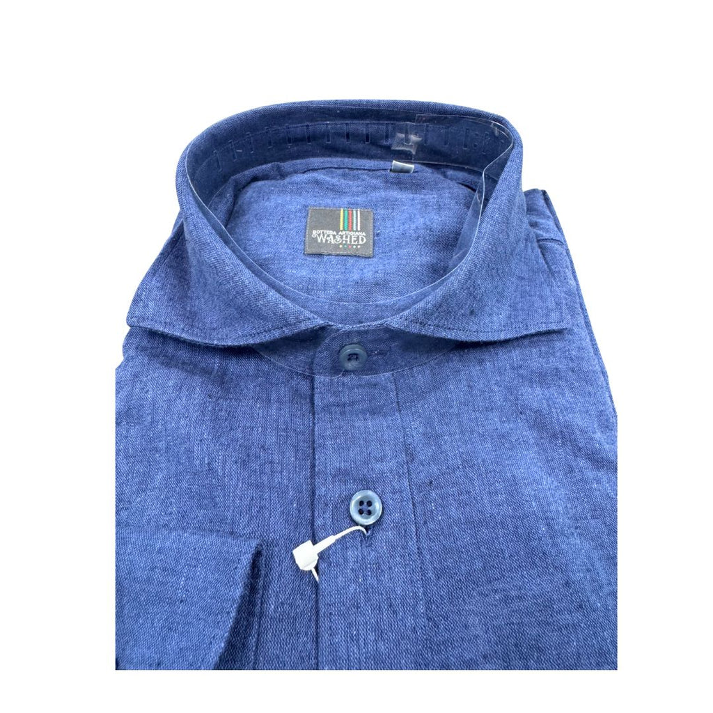 Camicia uomo classica tinta unita lino collo francese  cannole' avanti