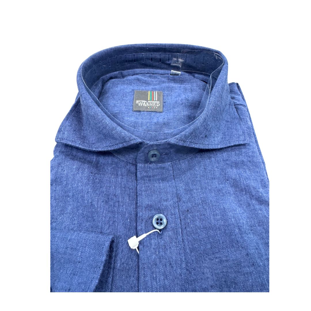 Camicia uomo classica tinta unita lino collo francese  cannole' avanti