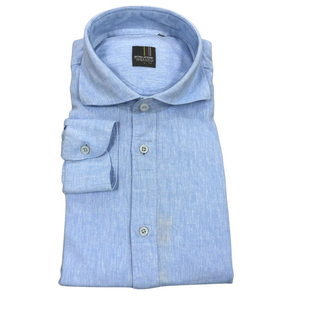 Camicia uomo classica tinta unita lino collo francese  cannole' avanti