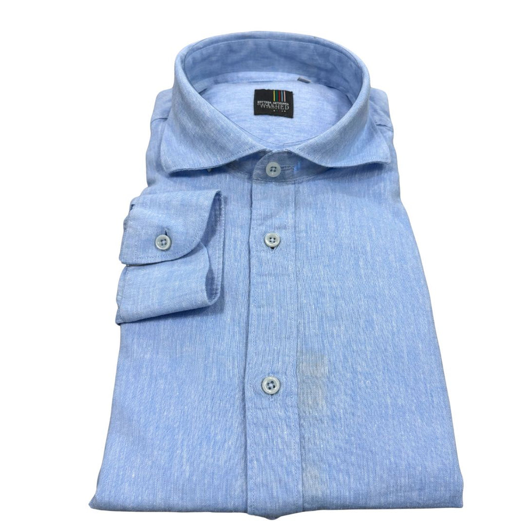 Camicia uomo classica tinta unita lino collo francese  cannole' avanti