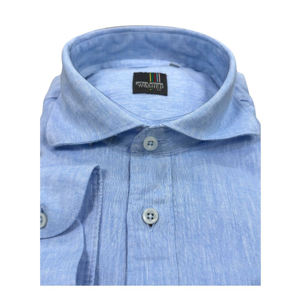 Camicia uomo classica tinta unita lino collo francese  cannole' avanti