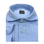 Camicia uomo classica tinta unita lino collo francese  cannole' avanti