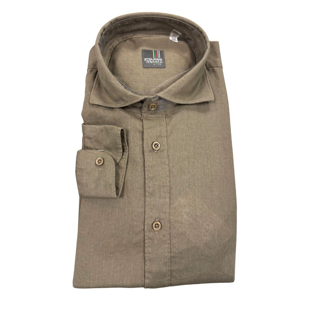 Camicia uomo classica tinta unita lino collo francese  cannole' avanti