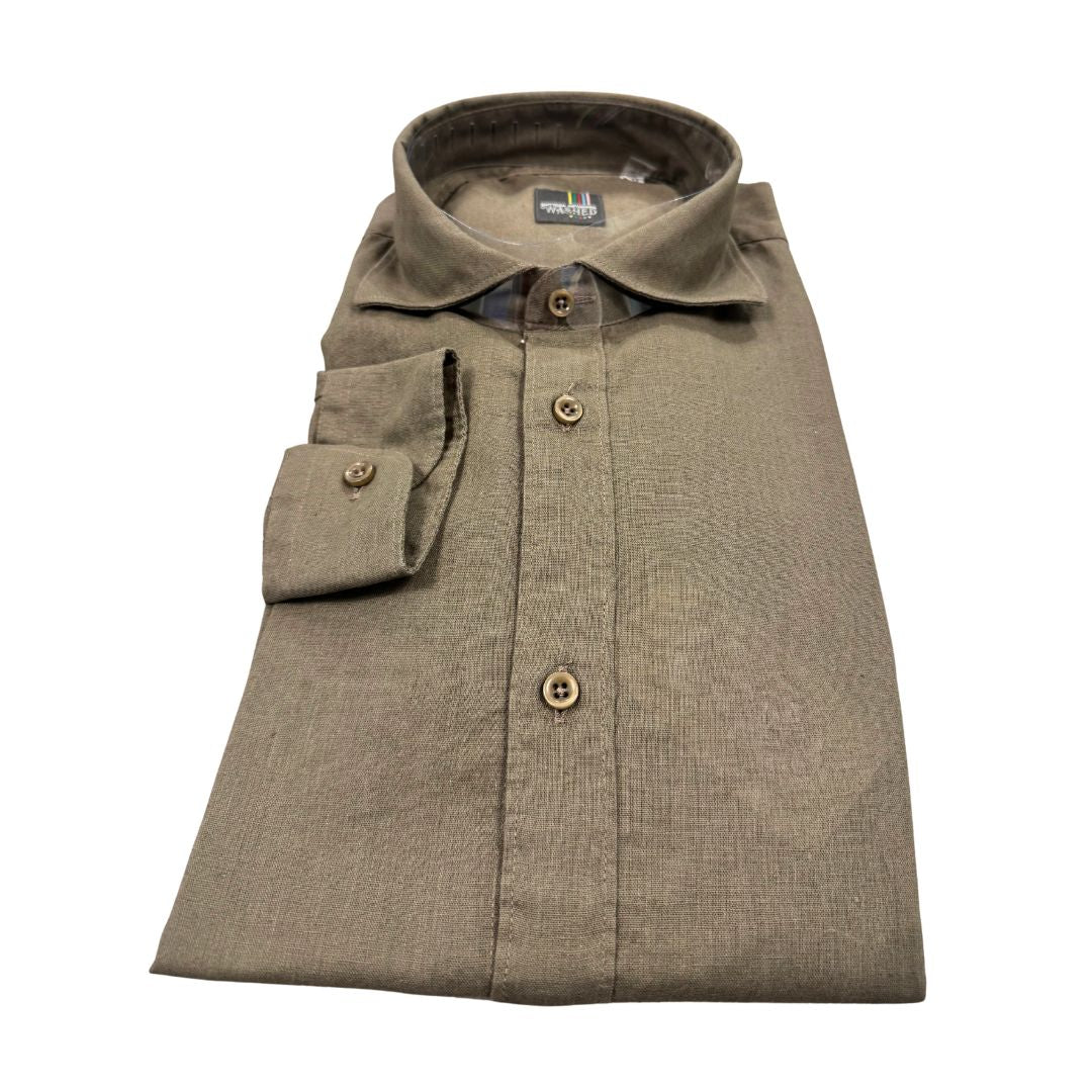 Camicia uomo classica tinta unita lino collo francese  cannole' avanti