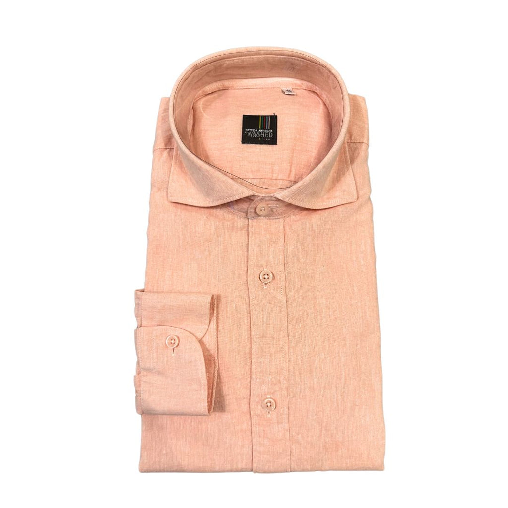 Camicia uomo classica tinta unita lino collo francese  cannole' avanti