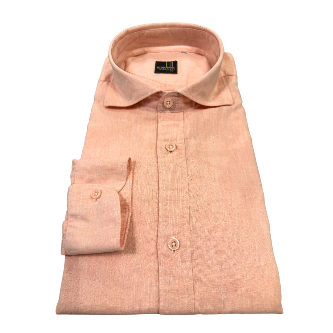 Camicia uomo classica tinta unita lino collo francese  cannole' avanti