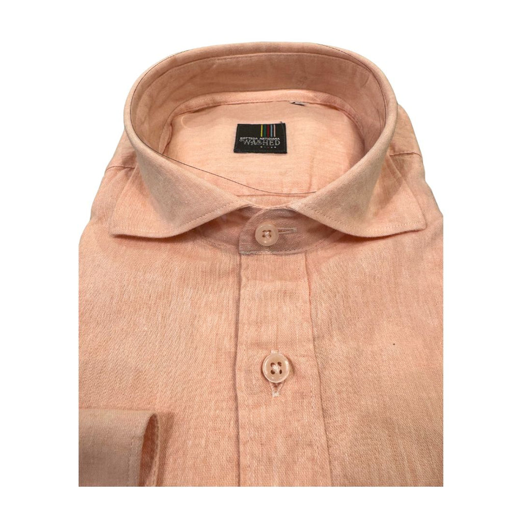 Camicia uomo classica tinta unita lino collo francese  cannole' avanti