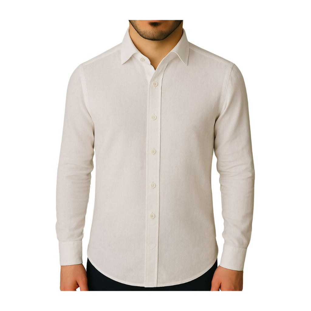 Camicia uomo classica tinta unita lino collo francese  cannole' avanti