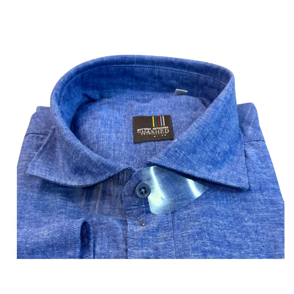 Camicia uomo classica tinta unita lino collo francese  cannole' avanti