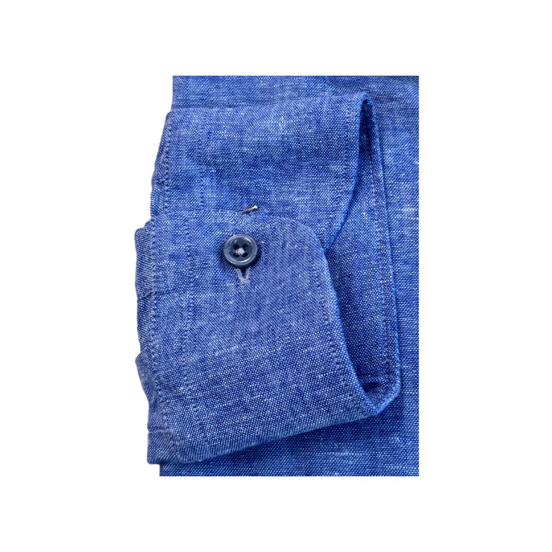 Camicia uomo classica tinta unita lino collo francese  cannole' avanti