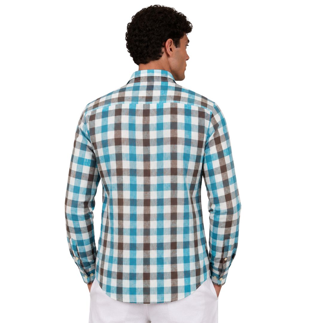 Camicia uomo classica in lino a quadri