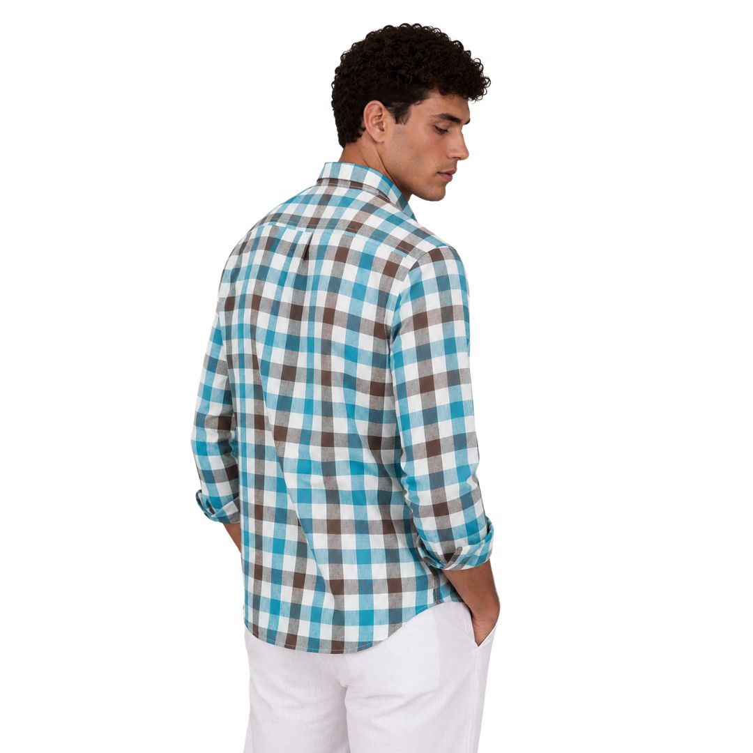 Camicia uomo classica in lino a quadri