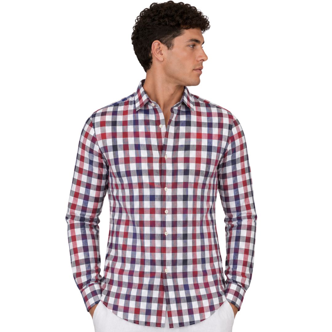 Camicia uomo classica in lino a quadri