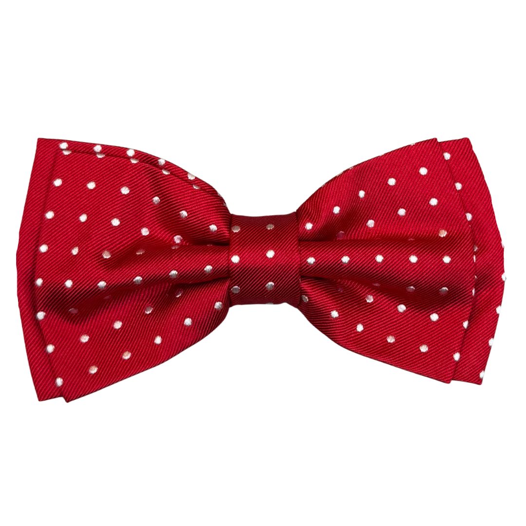 Papillon in faille di seta pois bianchi annodato a mano con finitura sartoriale