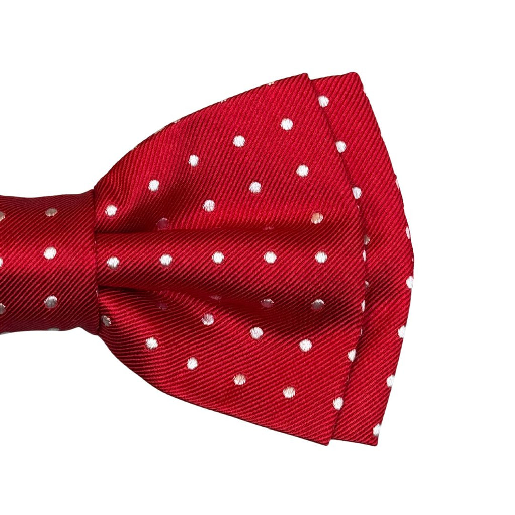 Papillon in faille di seta pois bianchi annodato a mano con finitura sartoriale