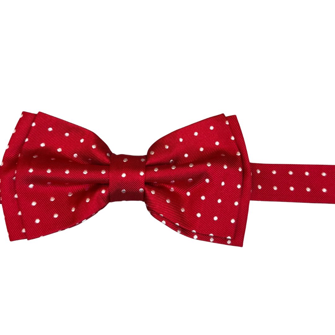 Papillon in faille di seta pois bianchi annodato a mano con finitura sartoriale