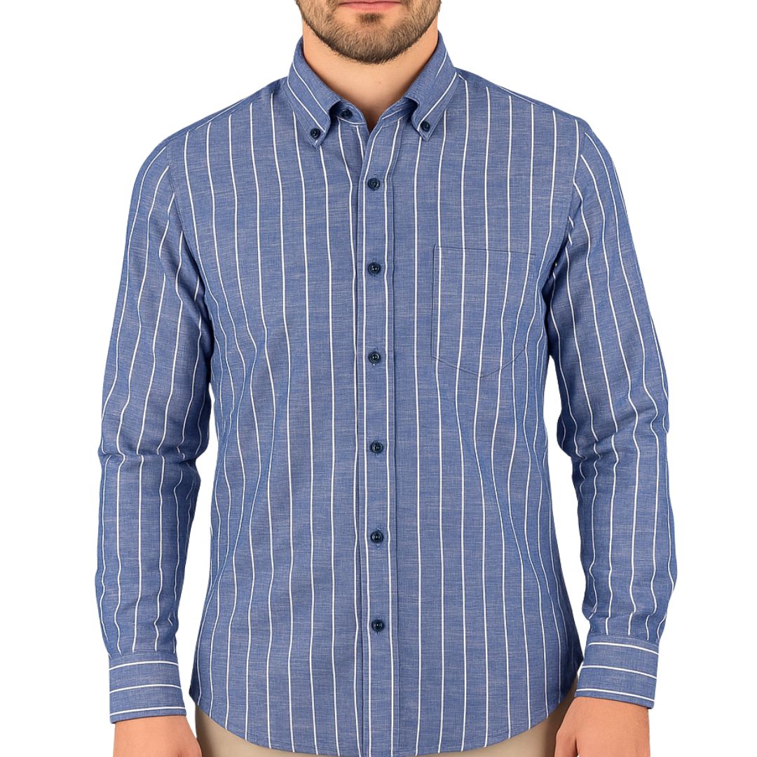 Camicia uomo button down misto lino extra fit righe
