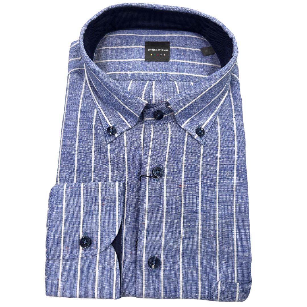 Camicia uomo button down misto lino extra fit righe