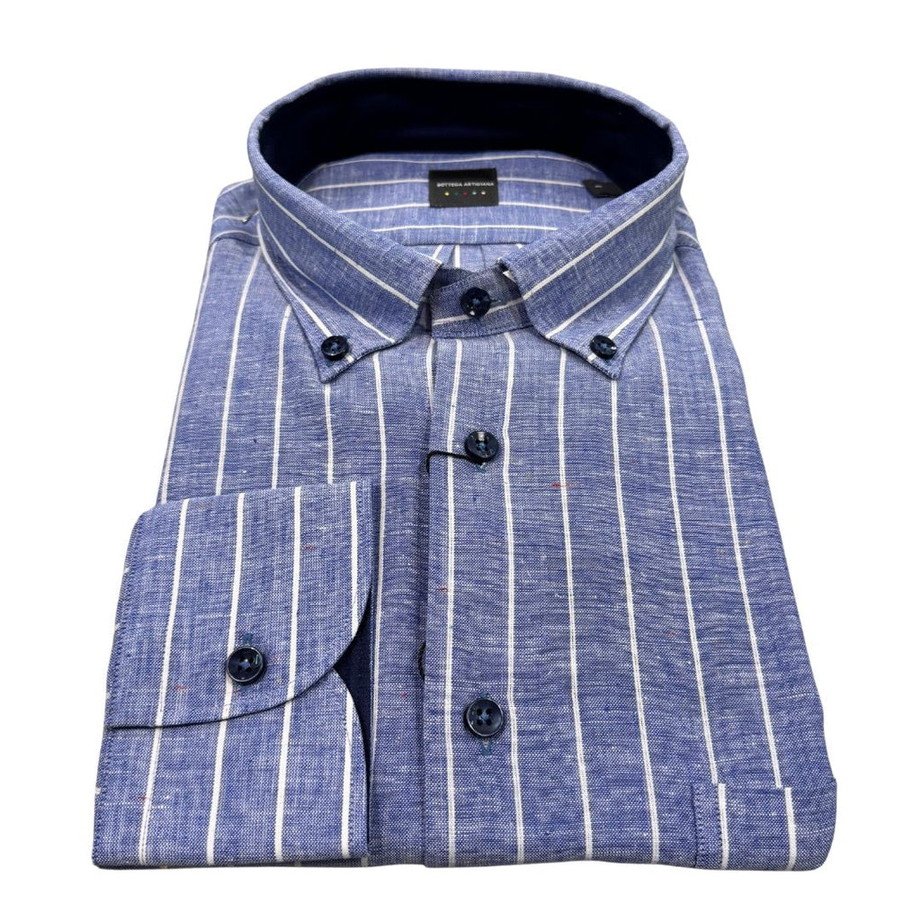 Camicia uomo button down misto lino extra fit righe