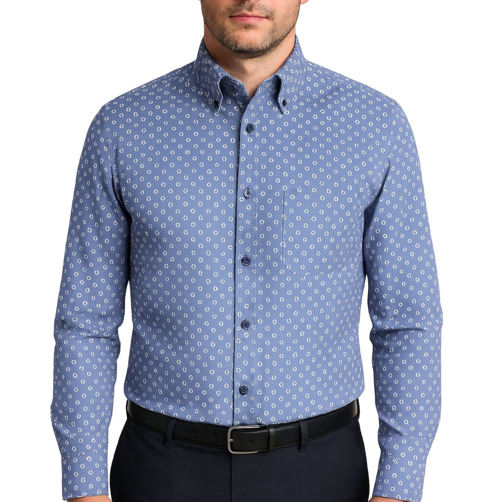 Camicia uomo button down misto lino fantasia pallini
